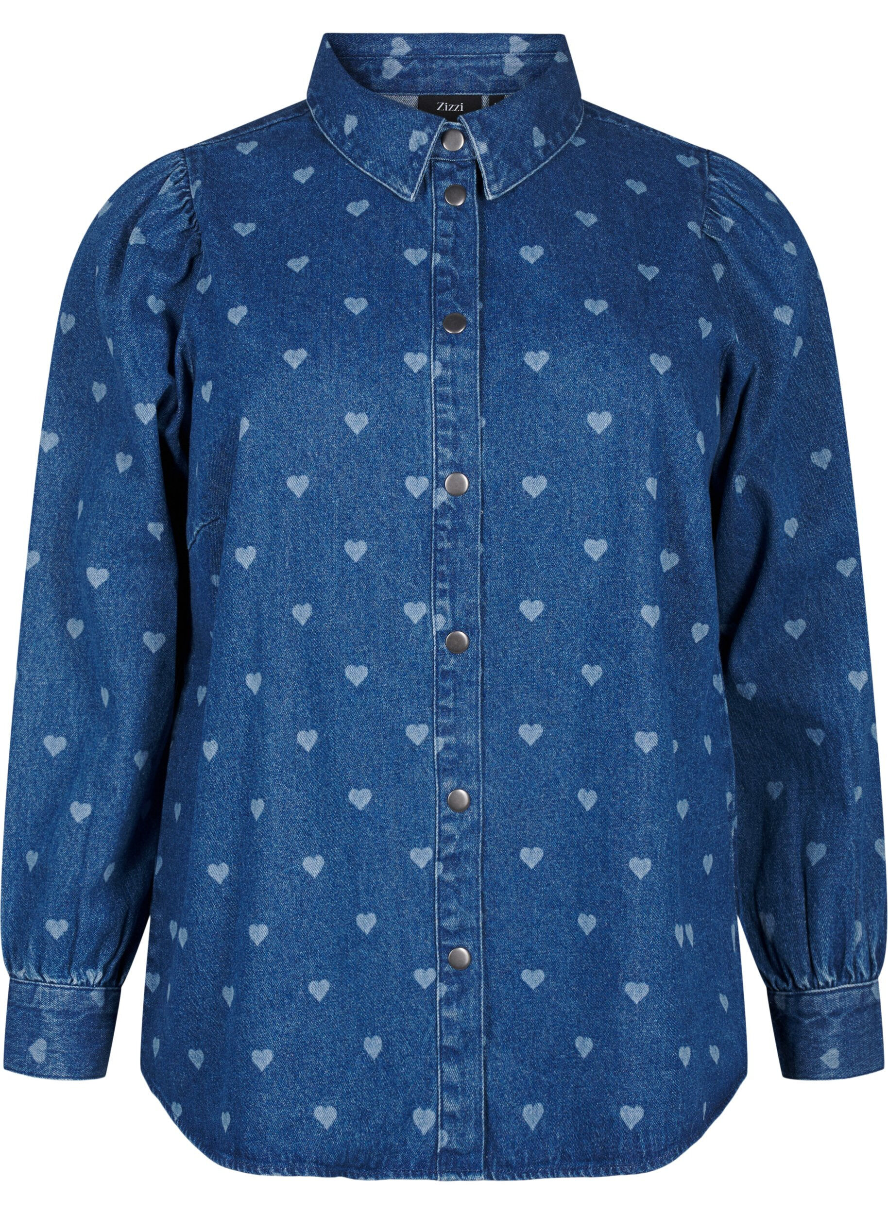 Zizzi Chemise en jean avec des c&oelig;urs, L. Blue D. W. Heart, Packshot image number 0