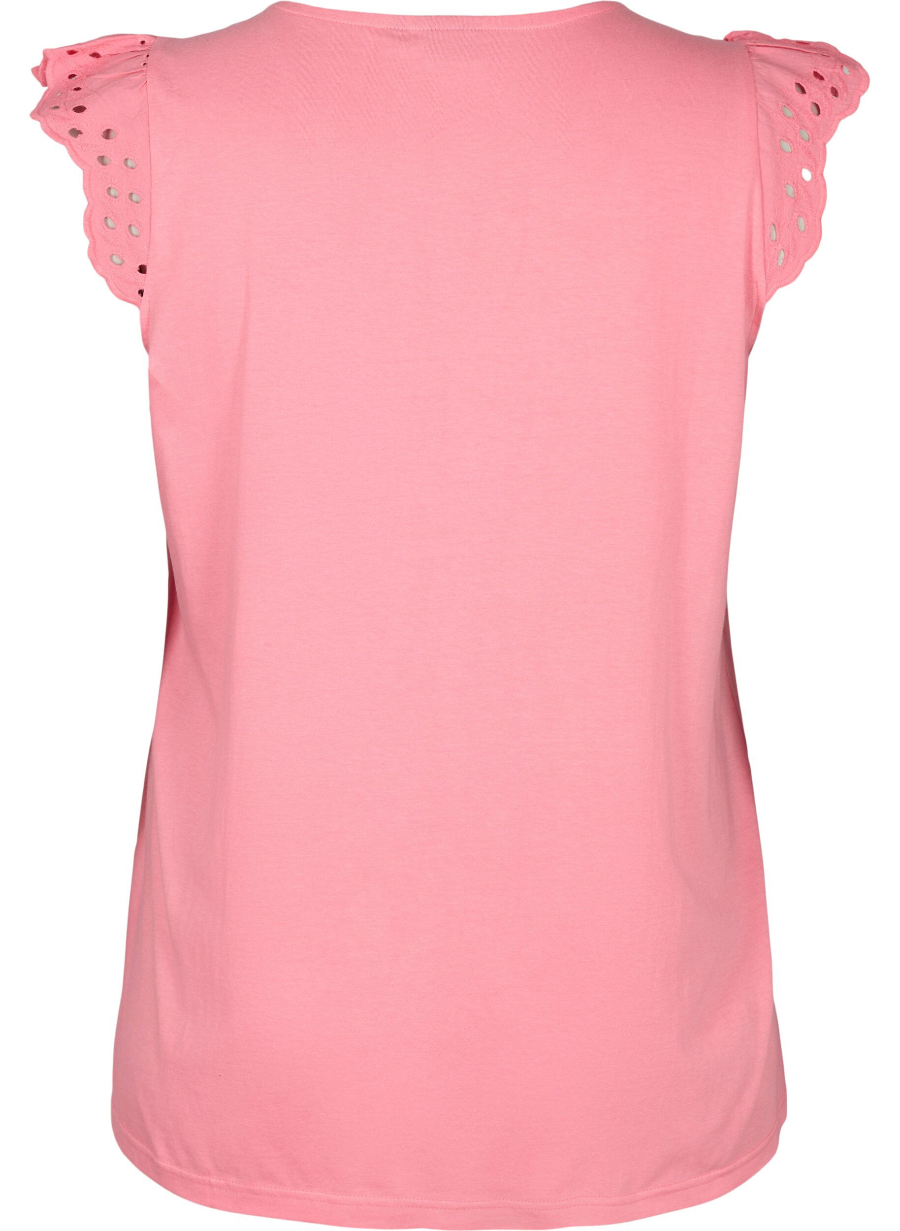 Zizzi T-shirt en coton biologique avec broderie anglaise, Strawberry Pink , Packshot image number 1