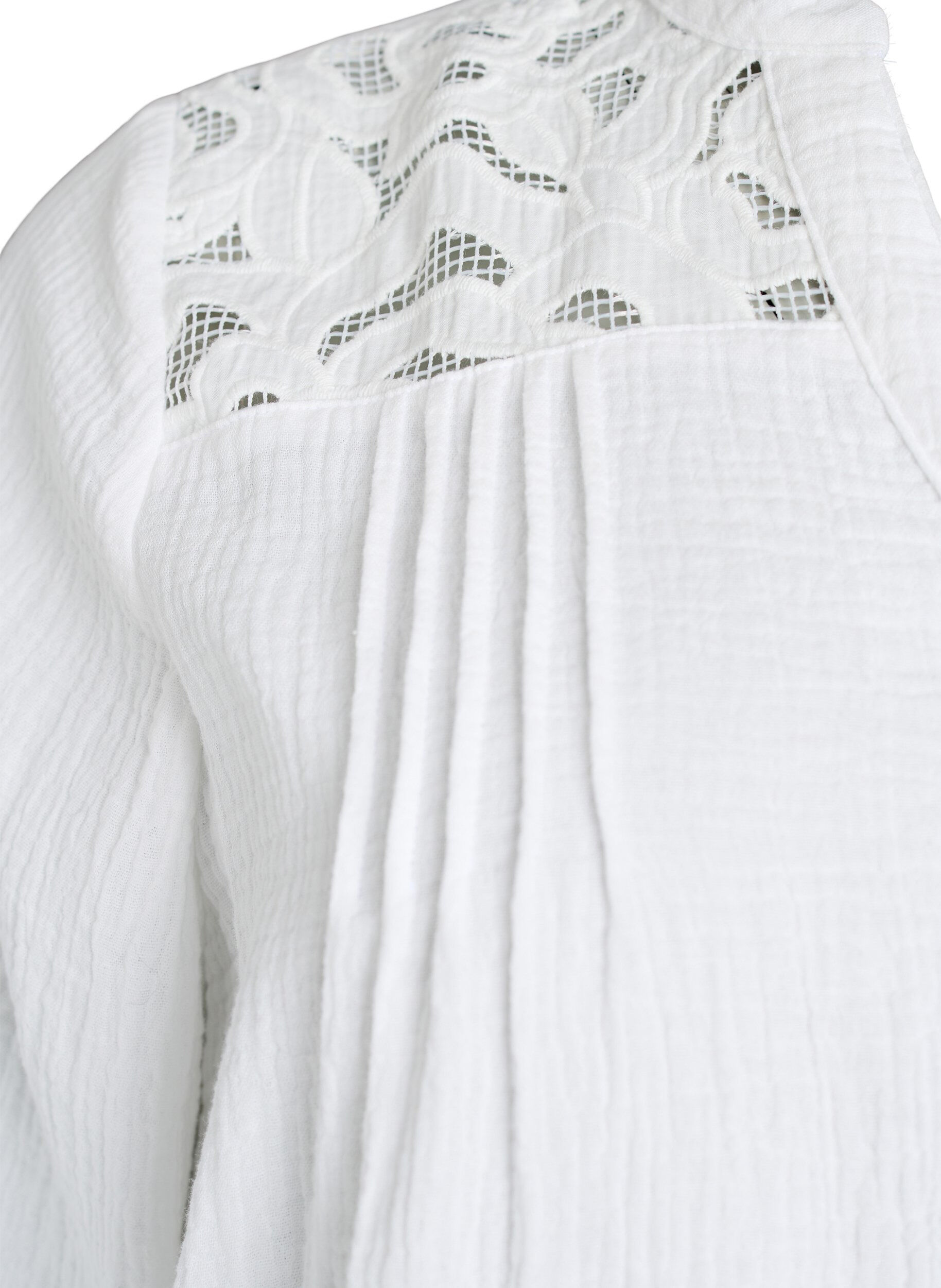 Zizzi Blouse en mousseline de coton avec d&eacute;tails brod&eacute;s, Blanc, Packshot image number 3