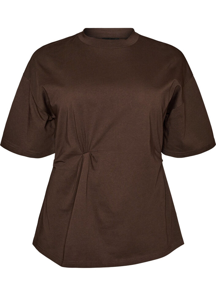 T-shirt avec d&eacute;tail drap&eacute;, Marron, Packshot image number 0