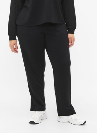 Pantalon en mélange de modal avec fente, Black, Model image number 2