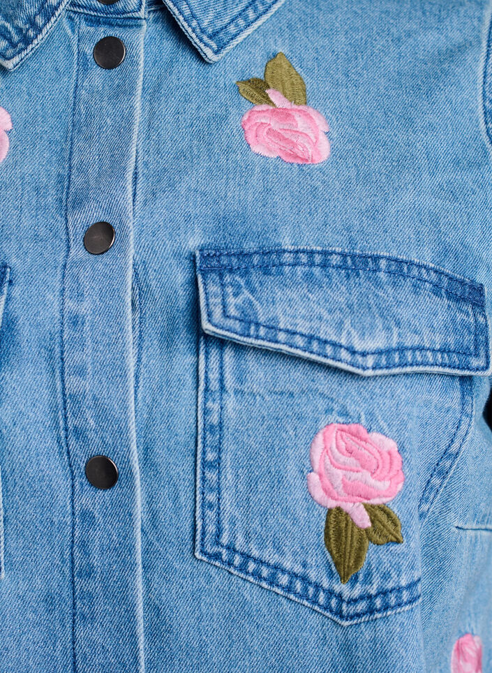 Robe courte en denim avec broderies florales, Bleu Clair, Packshot image number 2