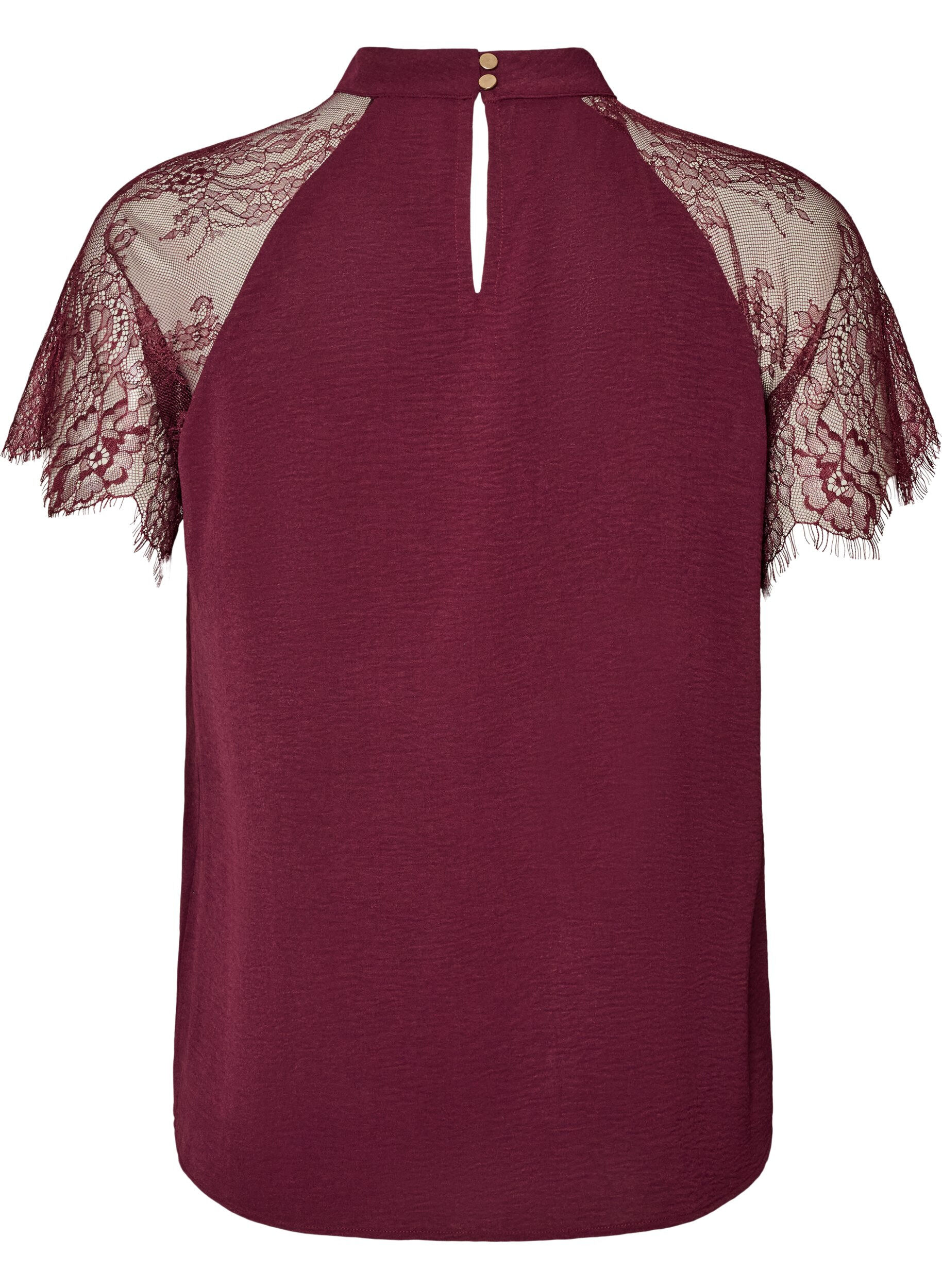 ZizziBlouse &agrave; col montant avec manches courtes en dentelle, Bordeaux, Packshot image number 1
