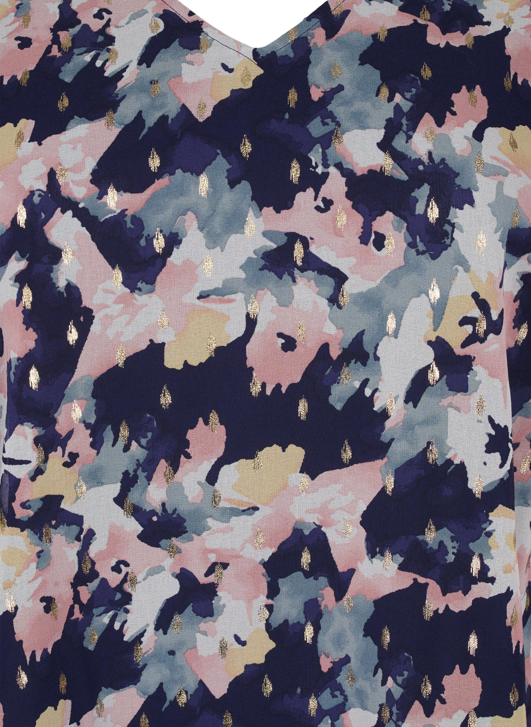 Zizzi Chemisier floral avec manches longues et col en V, Night Sky AOP Flower, Packshot image number 2