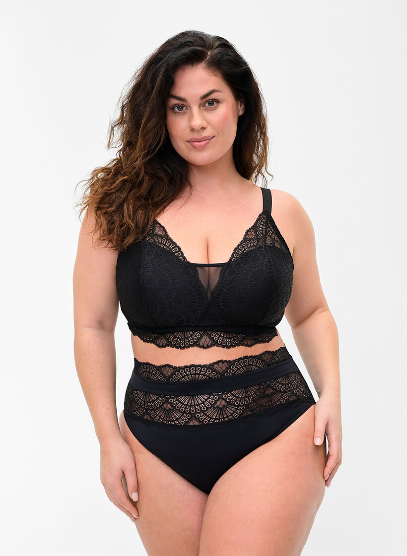 Culotte en dentelle et taille haute, Black, Model image number 0