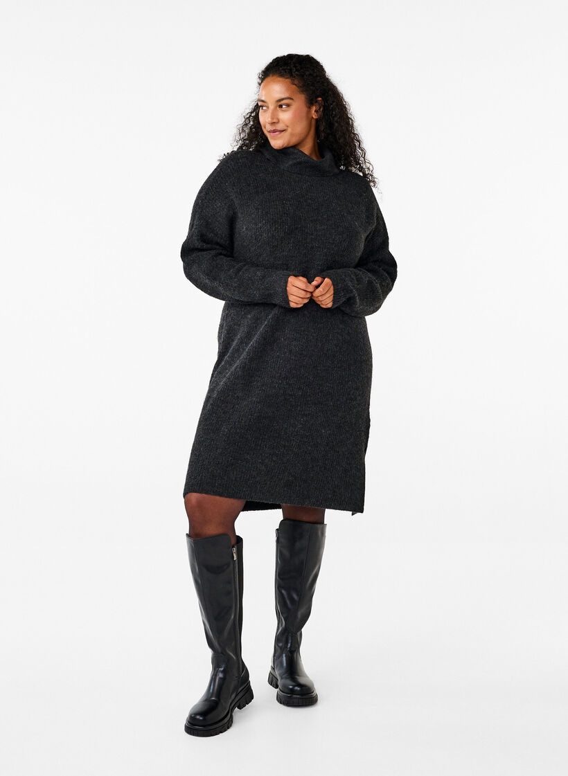 Robe en tricot et &agrave; col roul&eacute;, Gris anthracite, Model image number 1