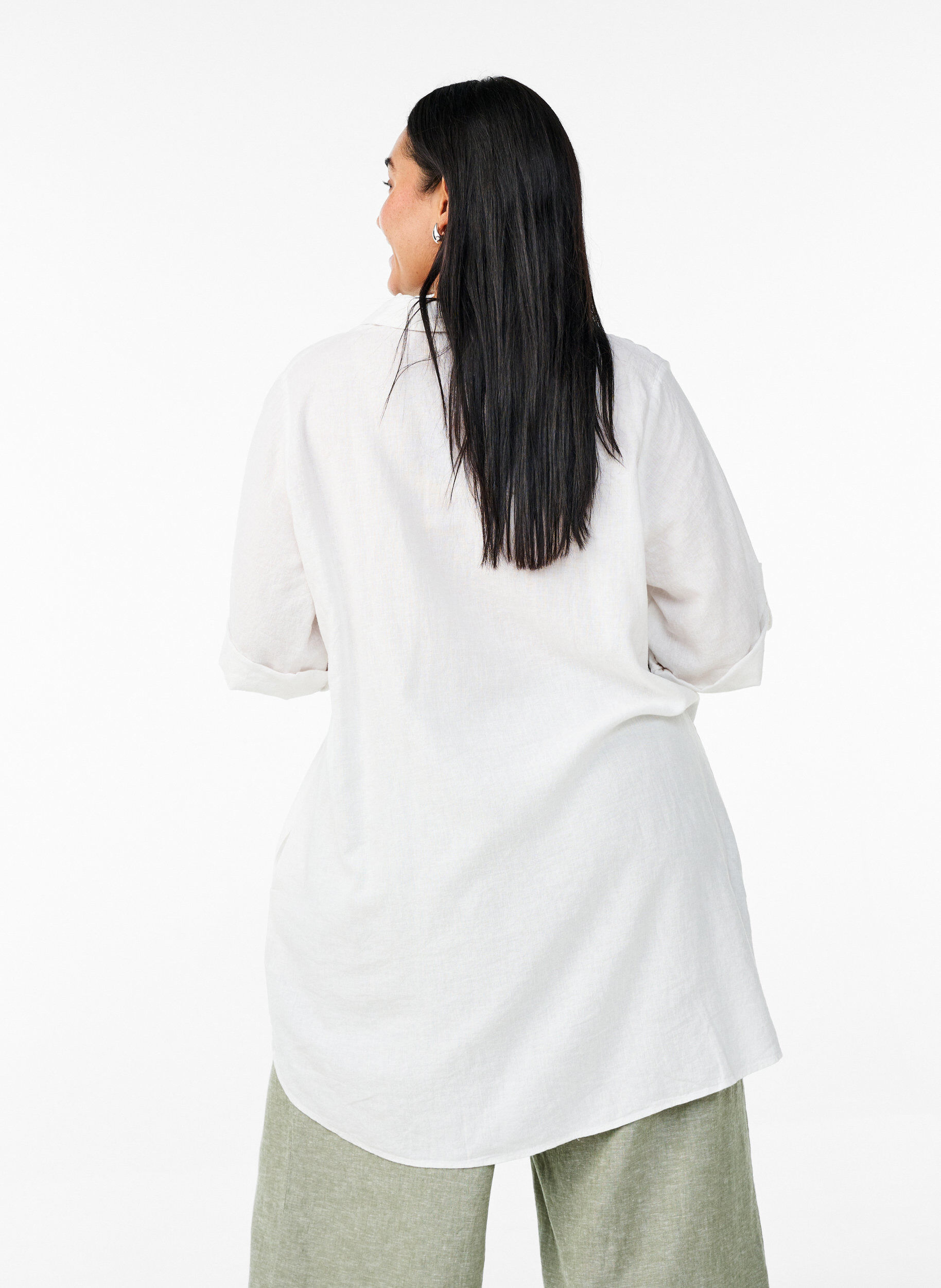 ZizziTunique coupe trap&egrave;ze en lin et viscose, Blanc, Model image number 2