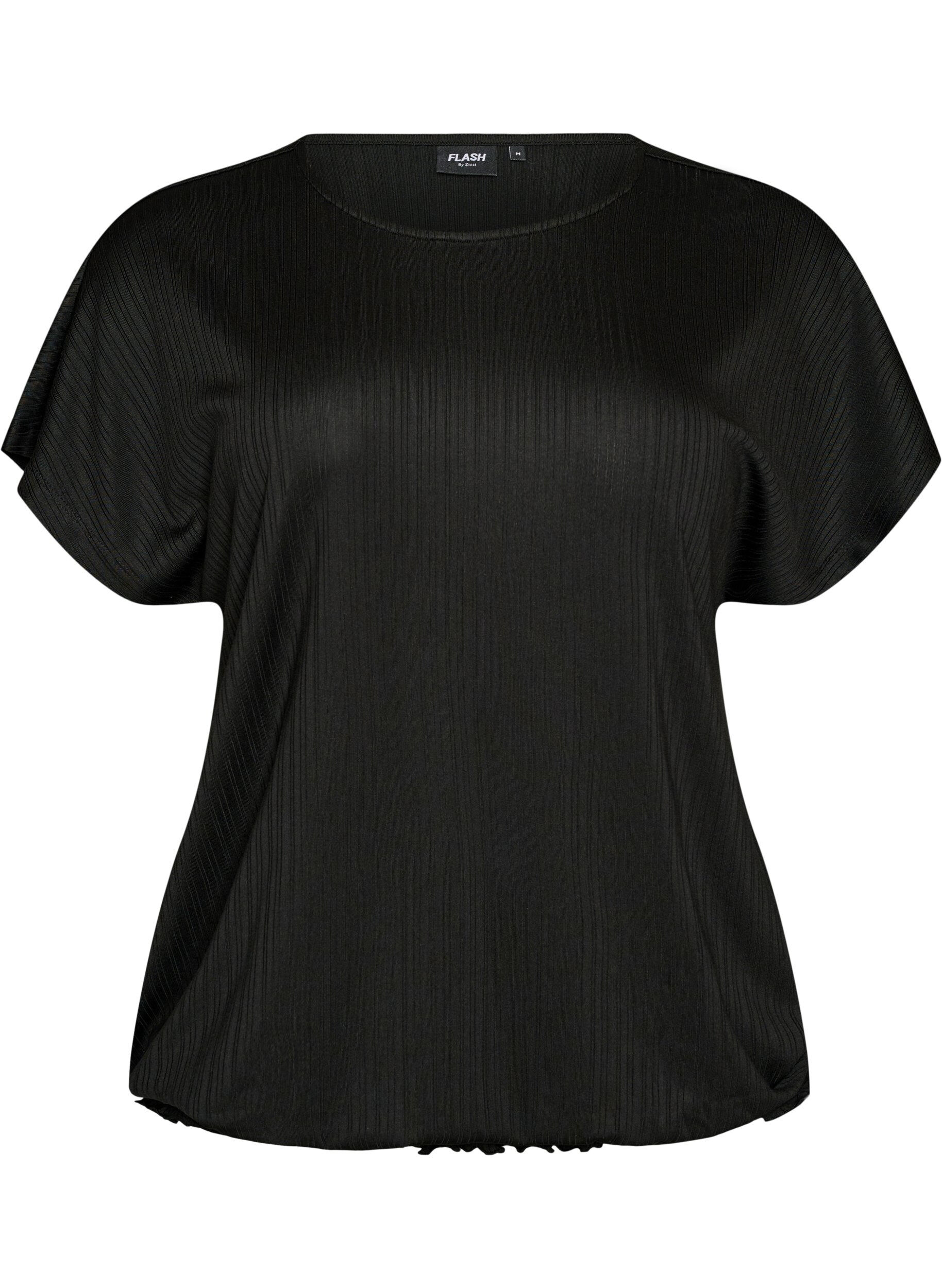 ZizziBlouse en jersey avec rayures textur&eacute;es et ourlet smock&eacute;, Noir, Packshot image number 0