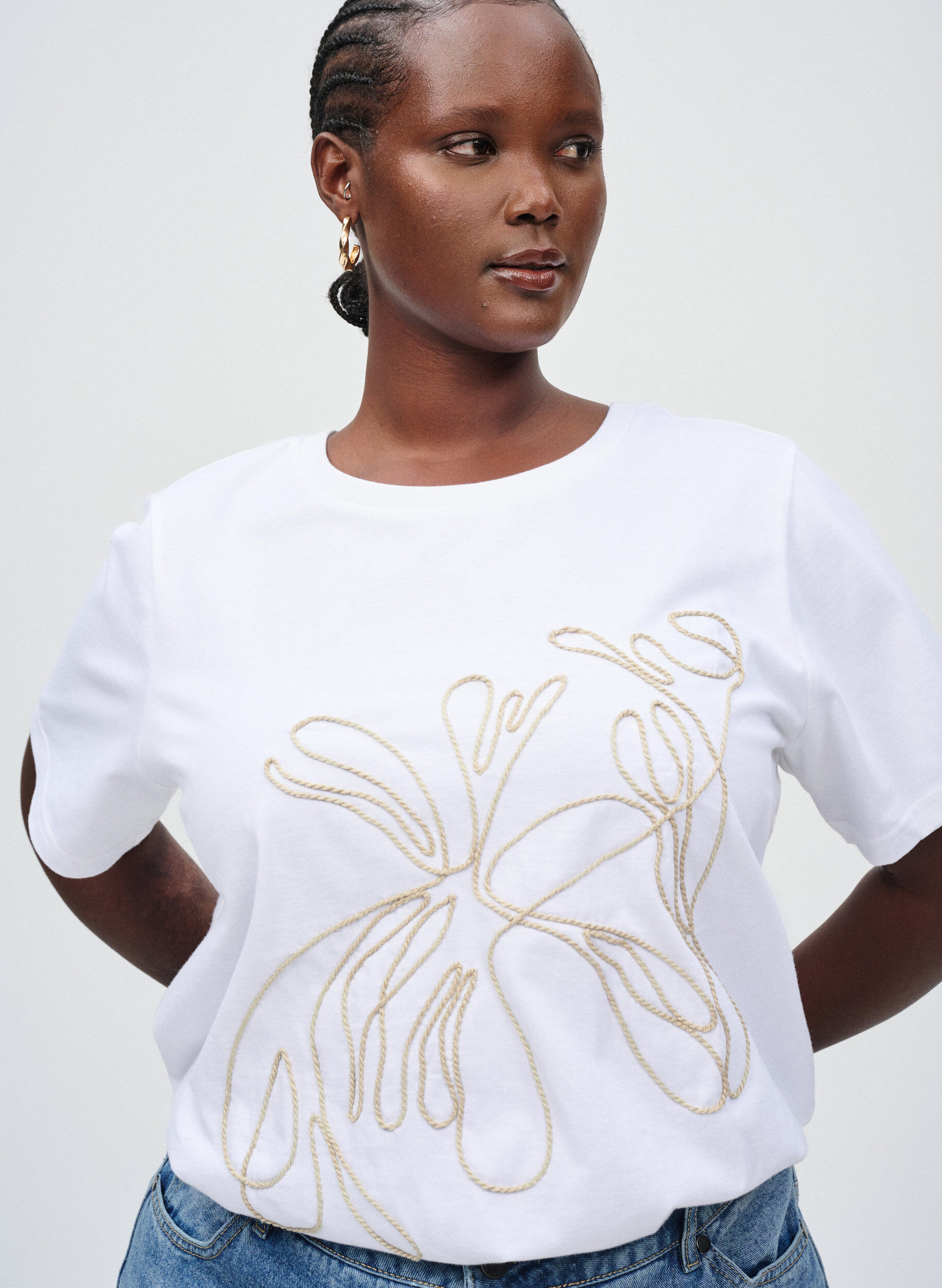 Zizzi T-shirt en coton bio avec cordon de serrage, Blanc, Image image number 0