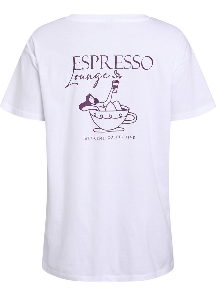 T-shirt de nuit long en coton bio avec imprim&eacute;, Blanc, Packshot image number 1