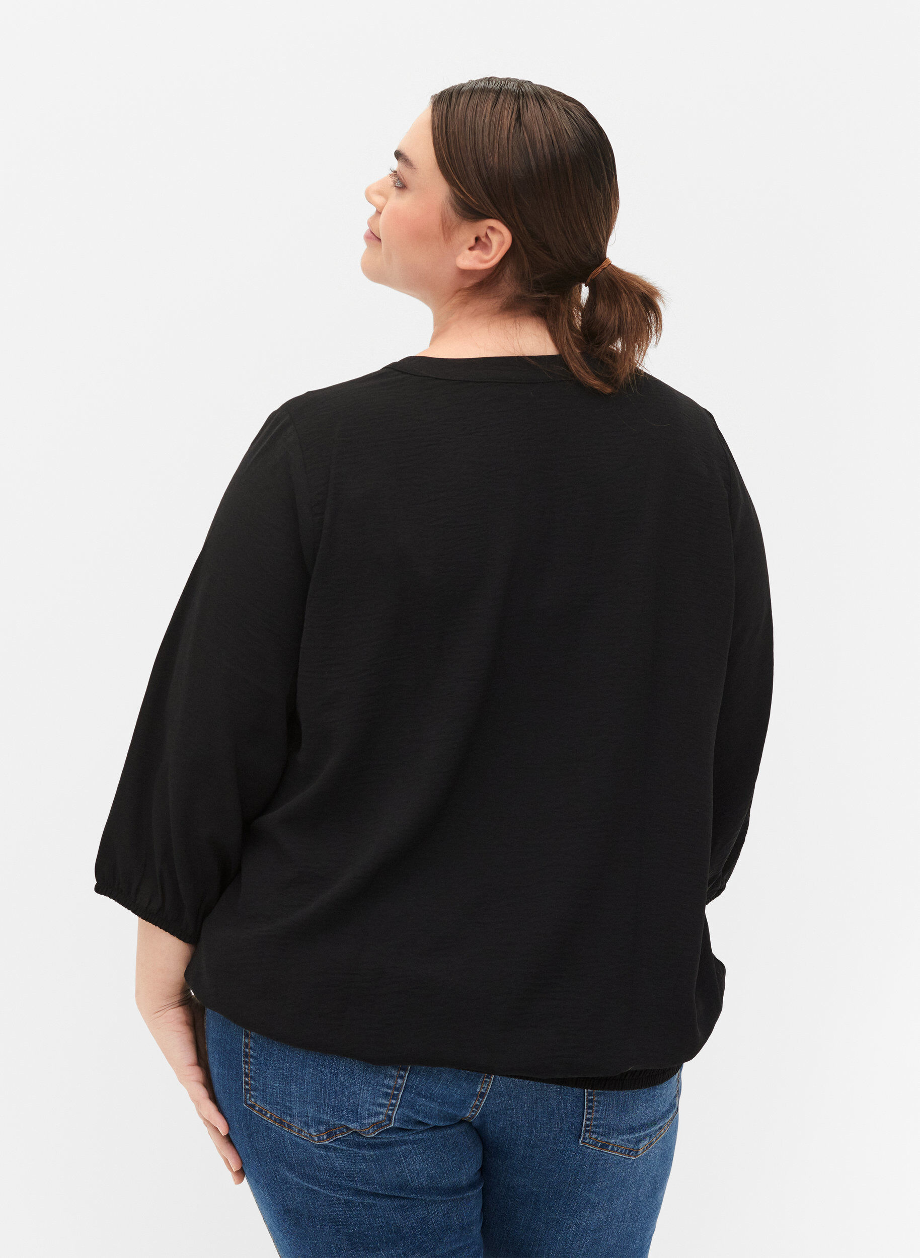 Zizzi Blouse &agrave; smocks et manches 3/4, Black, Model image number 1