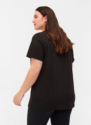 T-shirt à manches courtes avec col en V et résille, Black, Model image number 1