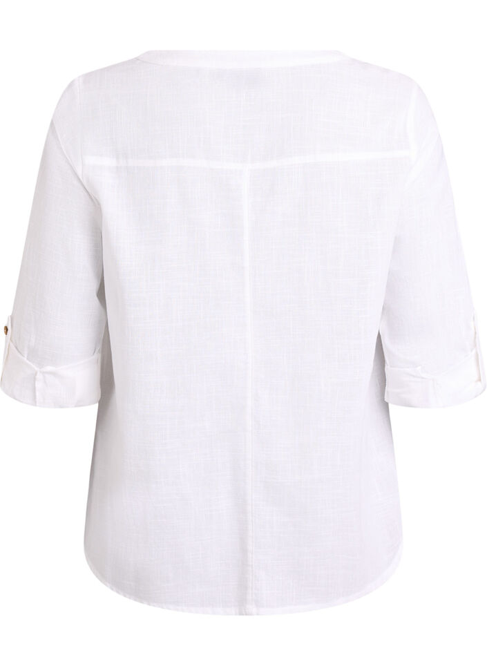 Chemisier en coton avec col en V, Blanc, Packshot image number 1