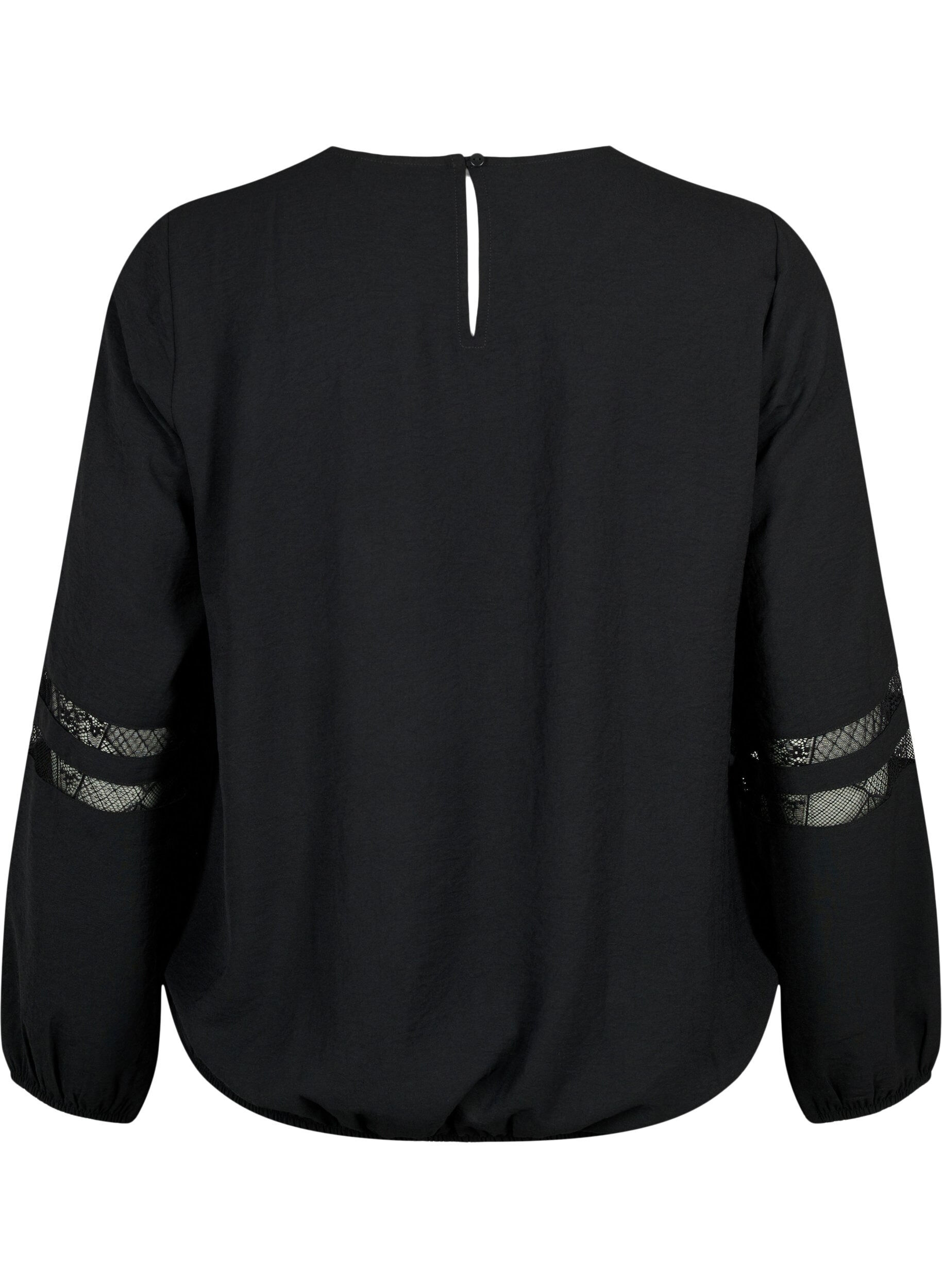 Zizzi Blouse &agrave; manches longues avec de la dentelle, Black, Packshot image number 1