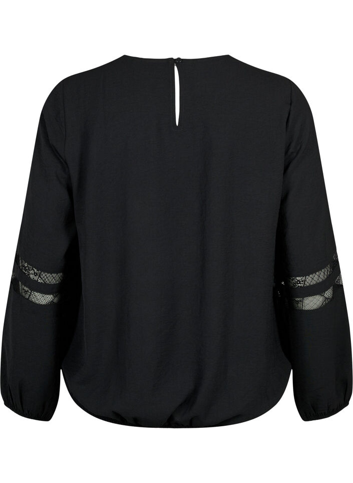 Blouse à manches longues avec de la dentelle, Black, Packshot image number 1