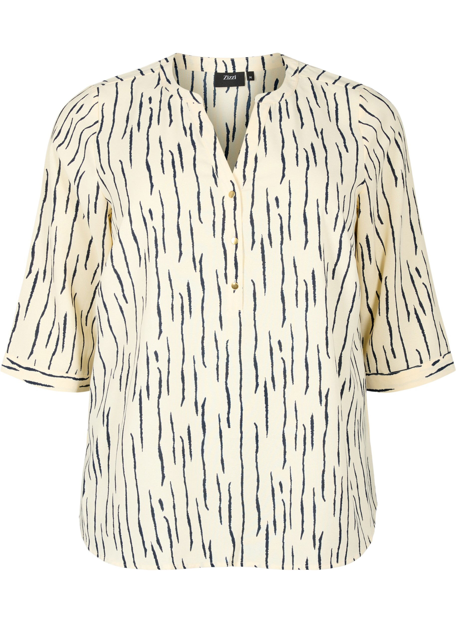Zizzi Blouse &agrave; manches 3/4 et imprim&eacute;, Off White Stripe, Packshot image number 0