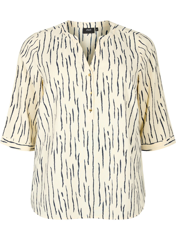 Blouse à manches 3/4 et imprimé, Off White Stripe, Packshot image number 0