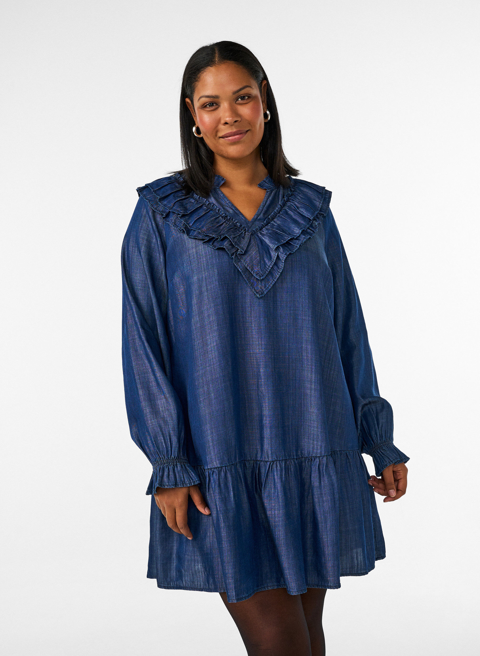 ZizziRobe courte effet denim &agrave; volants, Bleu, Model image number 0