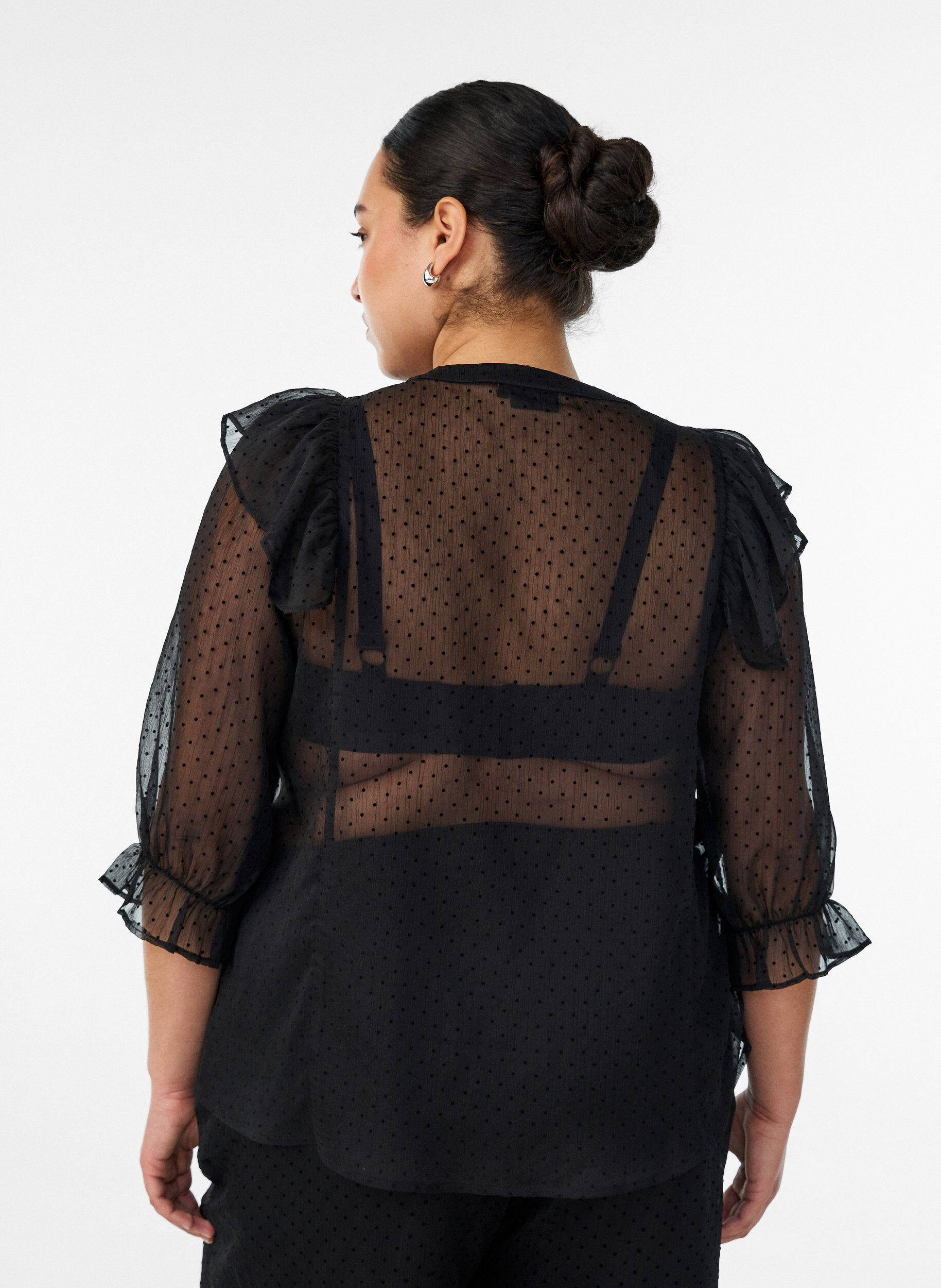 ZizziChemisier transparent &agrave; pois avec volants, Noir, Model image number 2