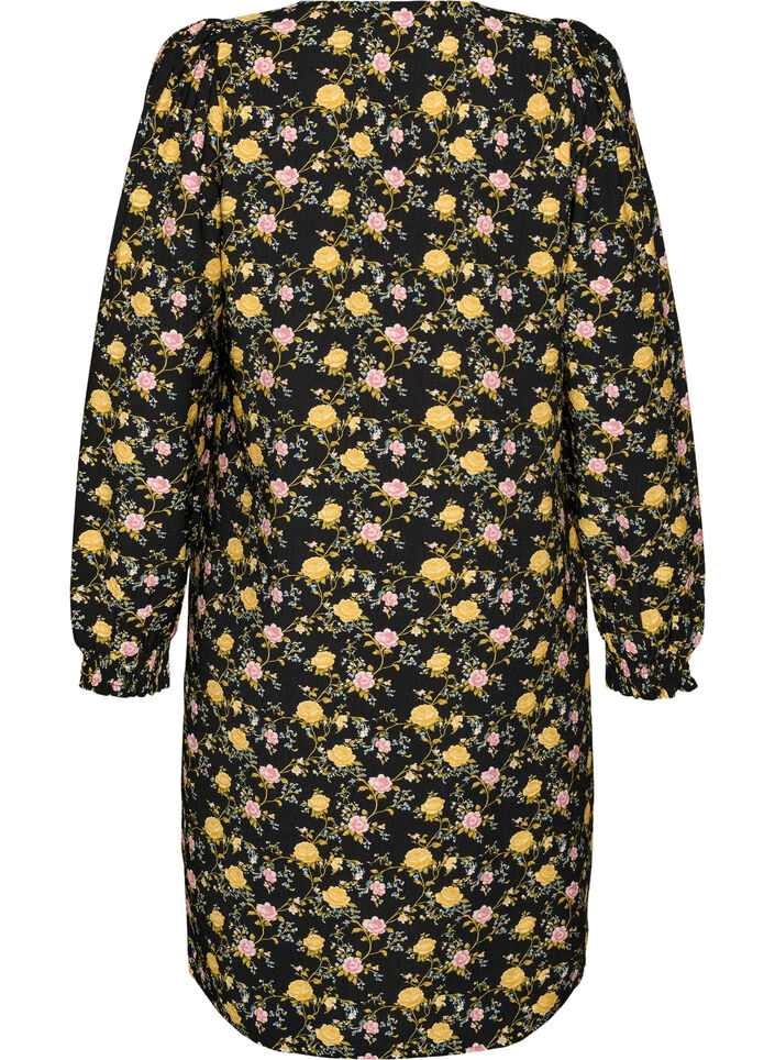 Robe imprim&eacute;e en viscose &agrave; manches longues, Noir, Packshot image number 1