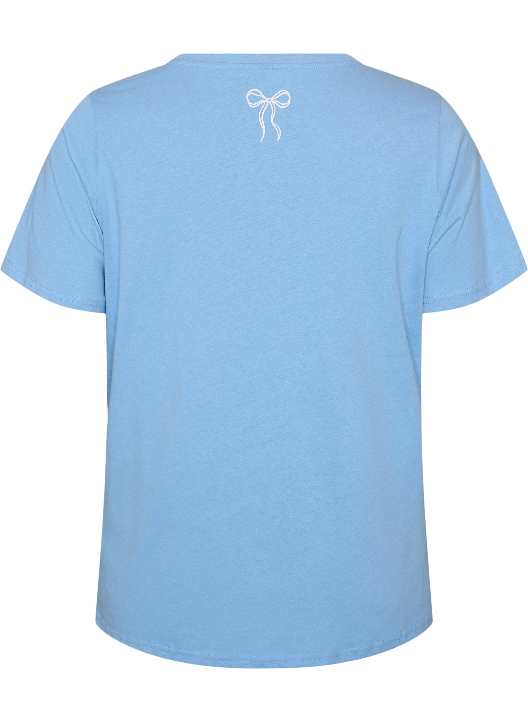ZizziT-shirt en coton avec col V et imprim&eacute; devant, Bleu Clair, Packshot image number 1