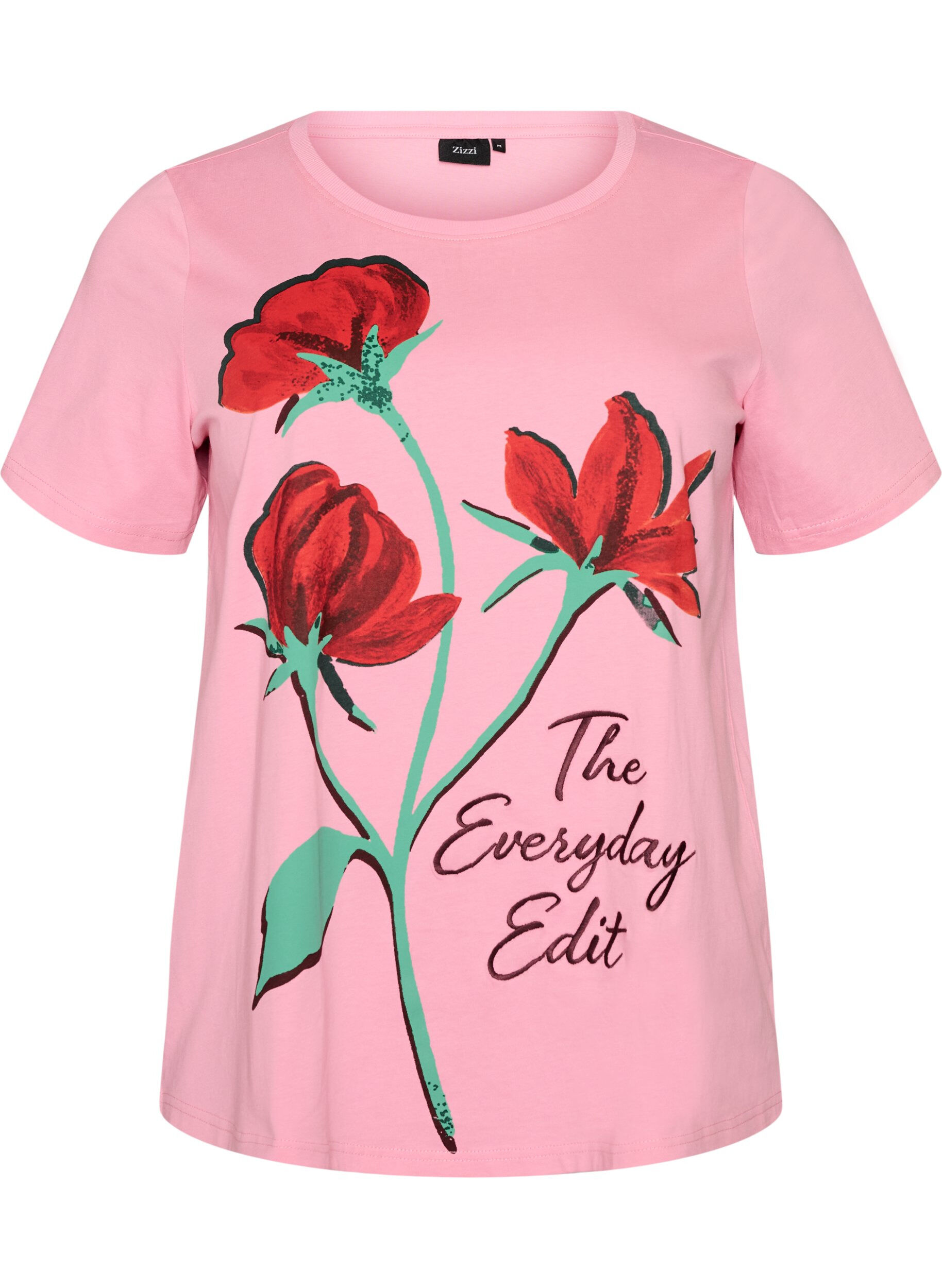 ZizziT-shirt en coton avec imprim&eacute; devant, Rose, Packshot image number 0
