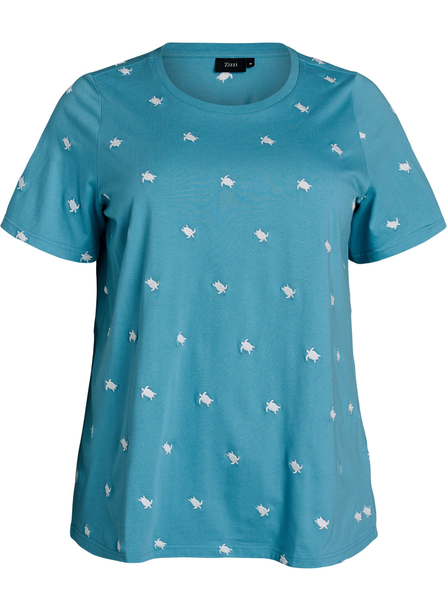 ZizziT-shirt en coton biologique avec motifs brod&eacute;s, Bleu, Packshot image number 0