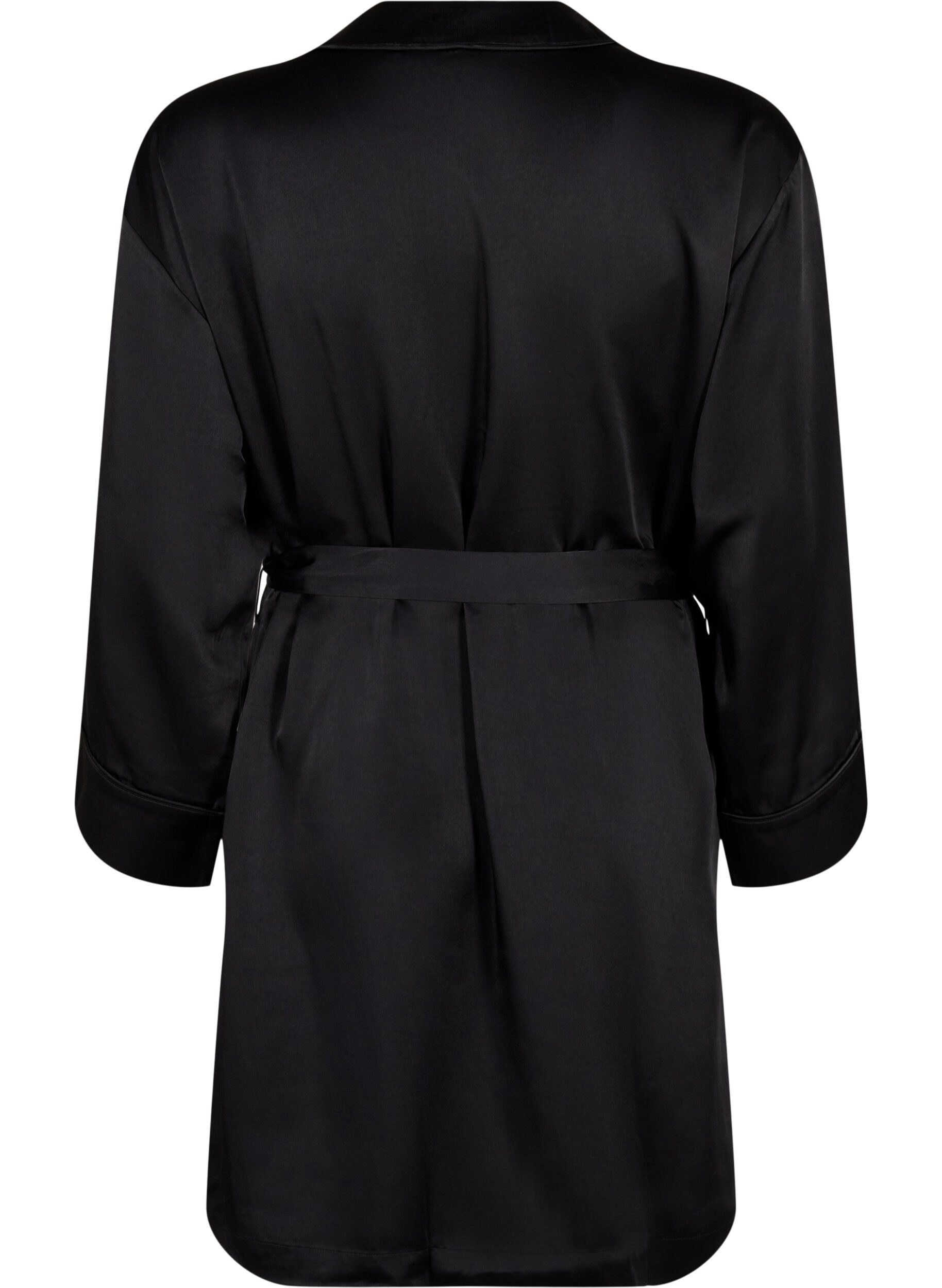 Zizzi Kimono en satin avec ceinture, Black, Packshot image number 1