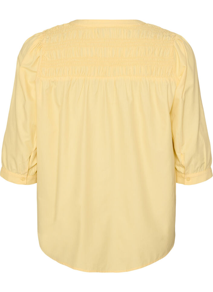 Blouse avec smock et manches 3/4, Jaune clair, Packshot image number 1