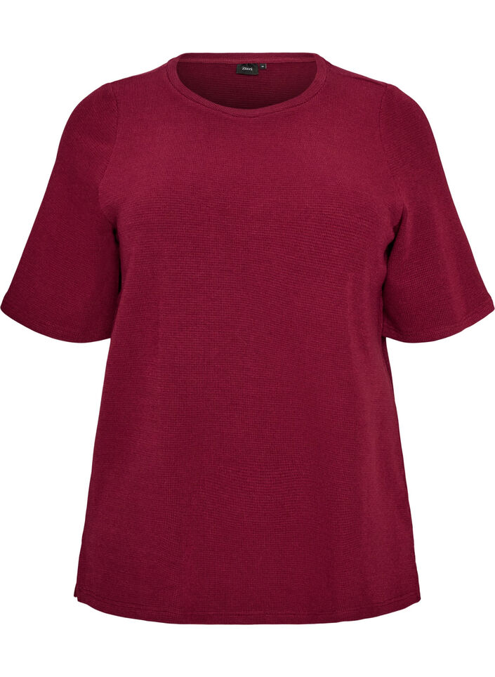 Blouse textur&eacute;e &agrave; manches coude, Bordeaux, Packshot image number 0