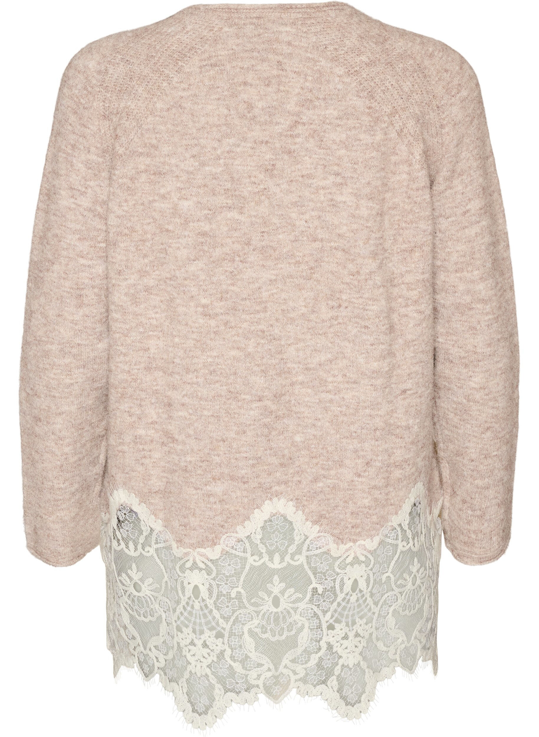 ZizziPull en maille &agrave; manches raglan et large bordure en dentelle, Beige, Packshot image number 1