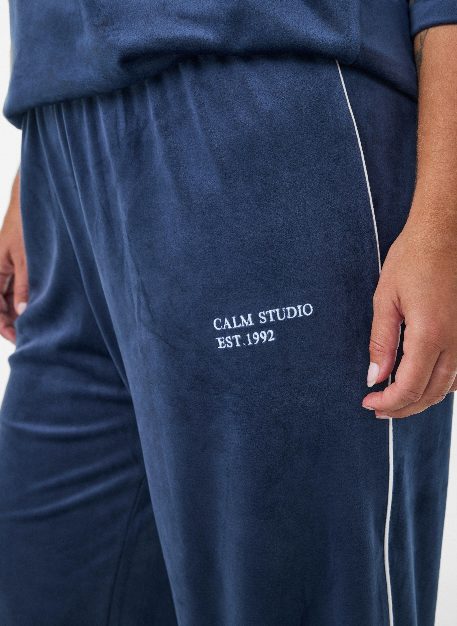 ZizziPantalon en velours avec passepoil contrastant, Bleu, Model image number 2