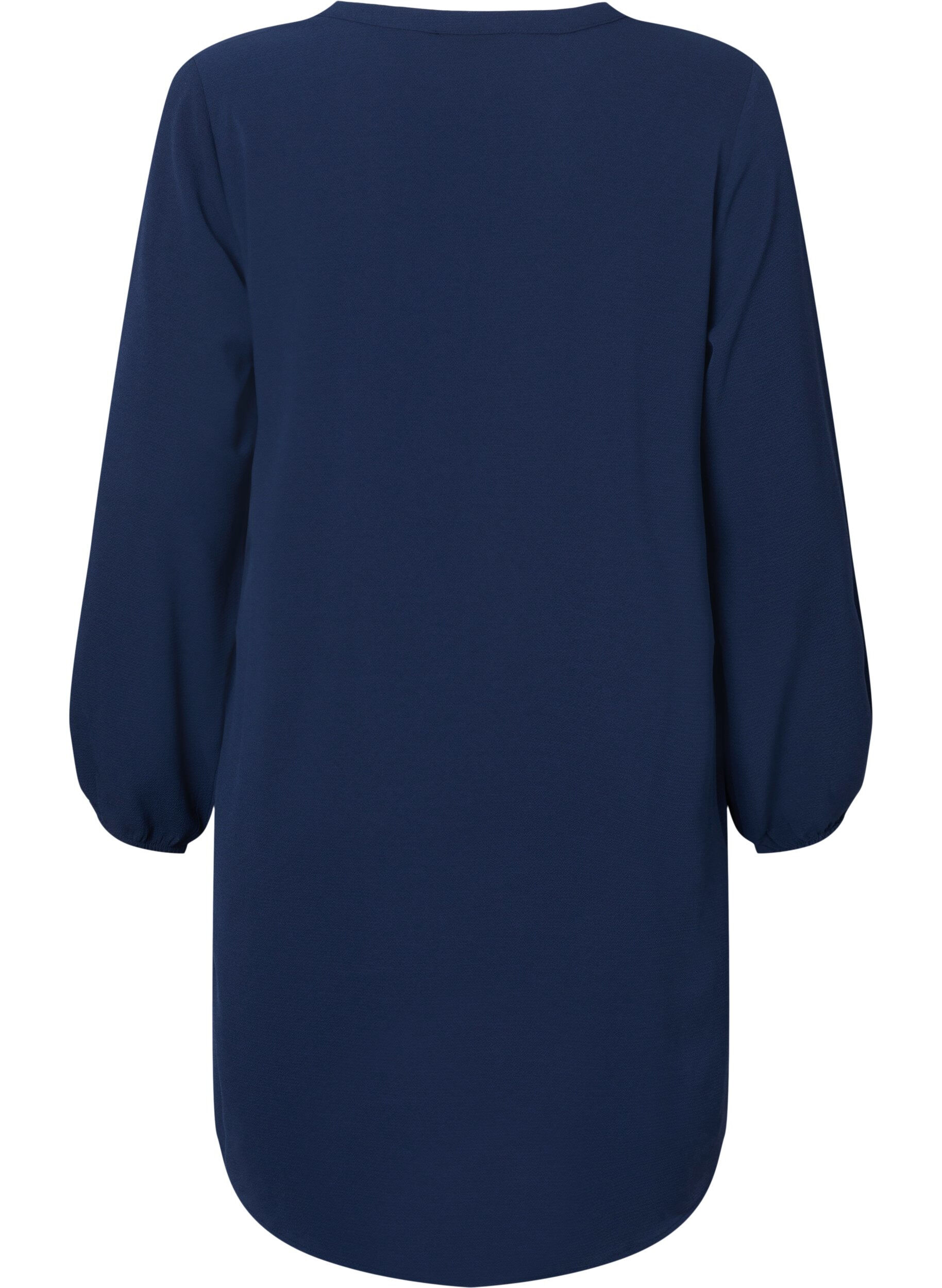 Zizzi Robe &agrave; manches longues et encolure en V, Navy, Packshot image number 1
