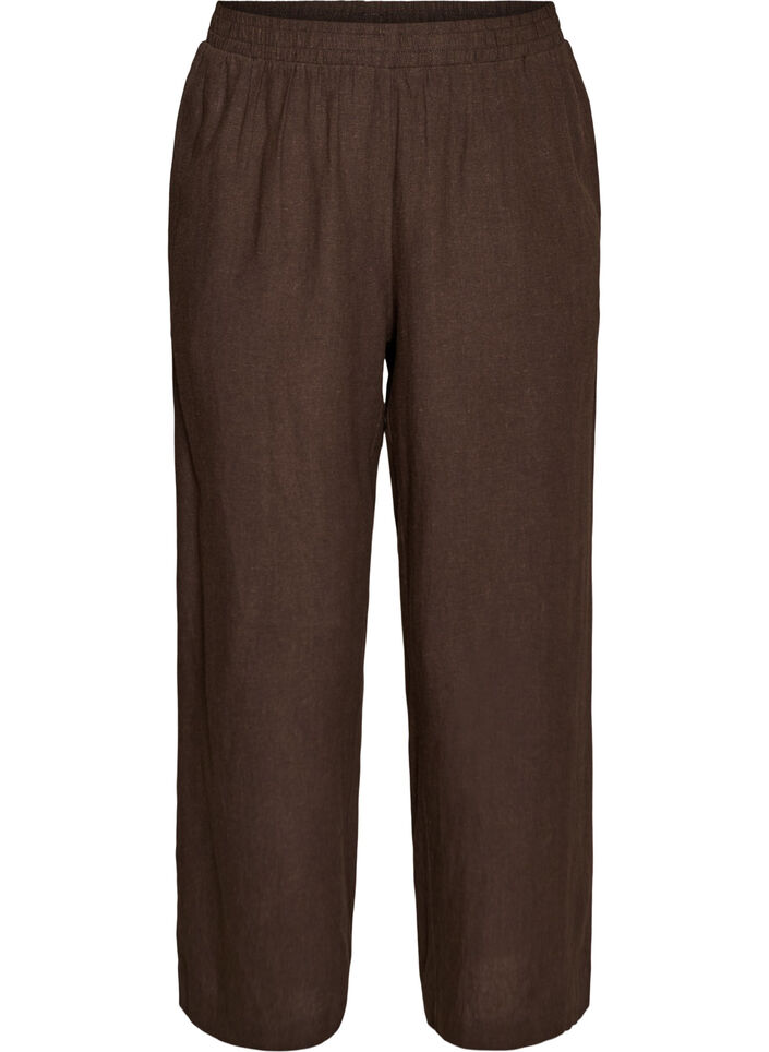 Pantalon large en lin et viscose, Marron, Packshot image number 0