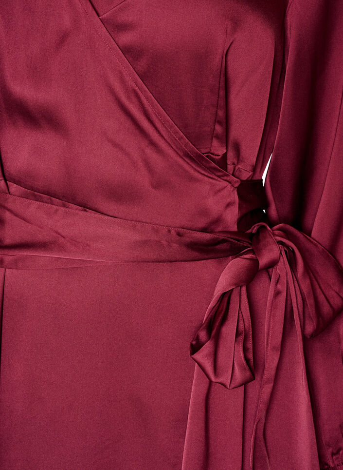 Robe courte en satin avec coupe portefeuille, Bordeaux, Packshot image number 2