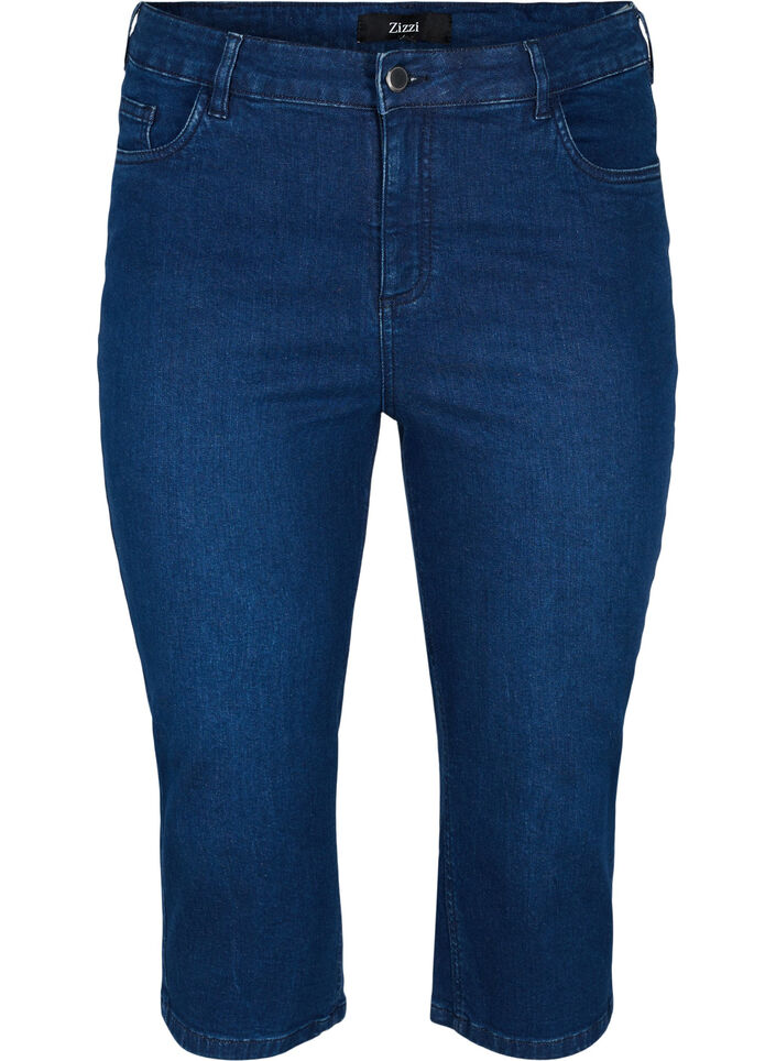 Pantalon capri moulant en denim de coton, Dark blue denim, Packshot image number 0