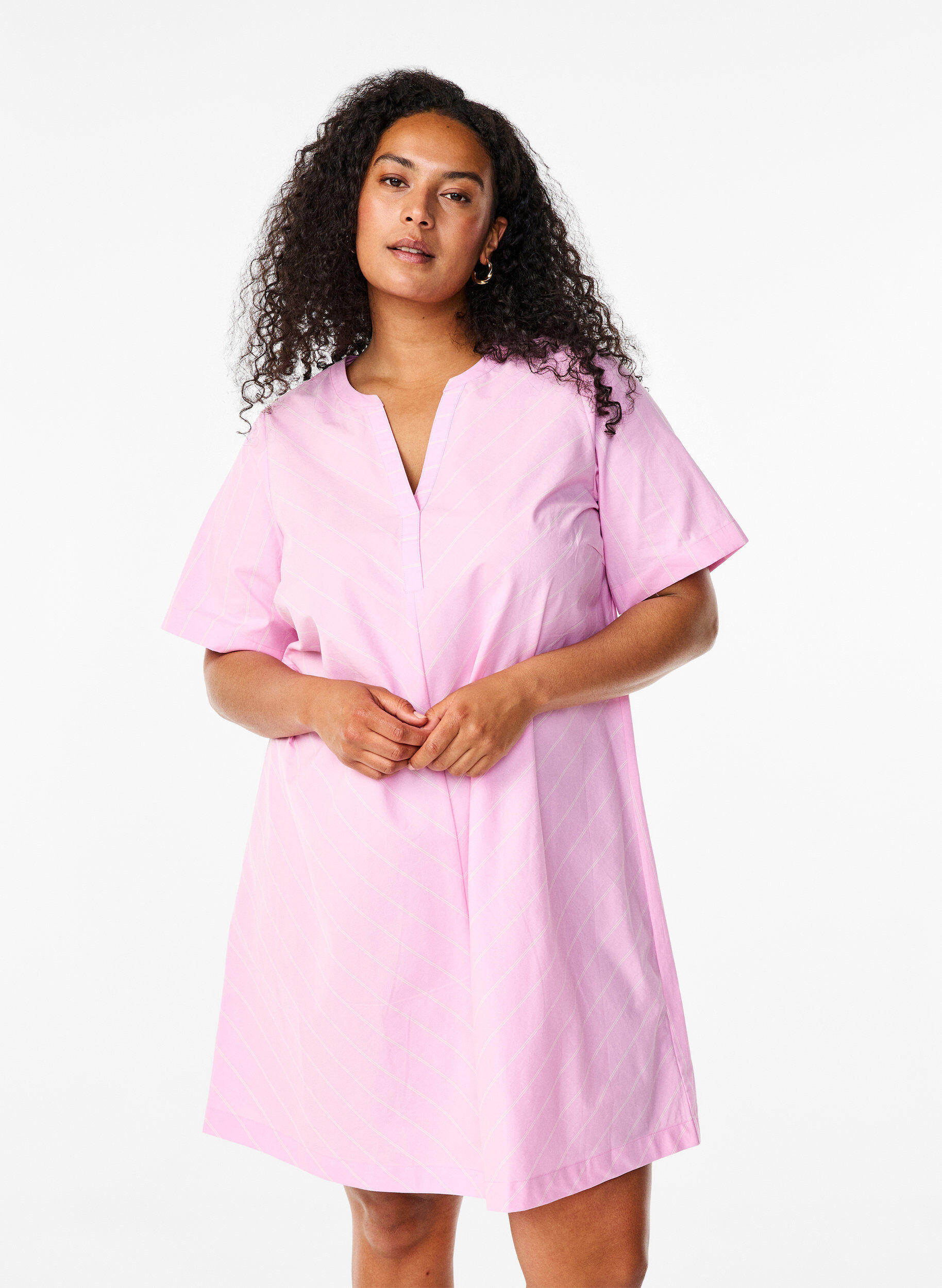 Zizzi Robe ray&eacute;e en coton biologique, Lilac Sachet, Model image number 0