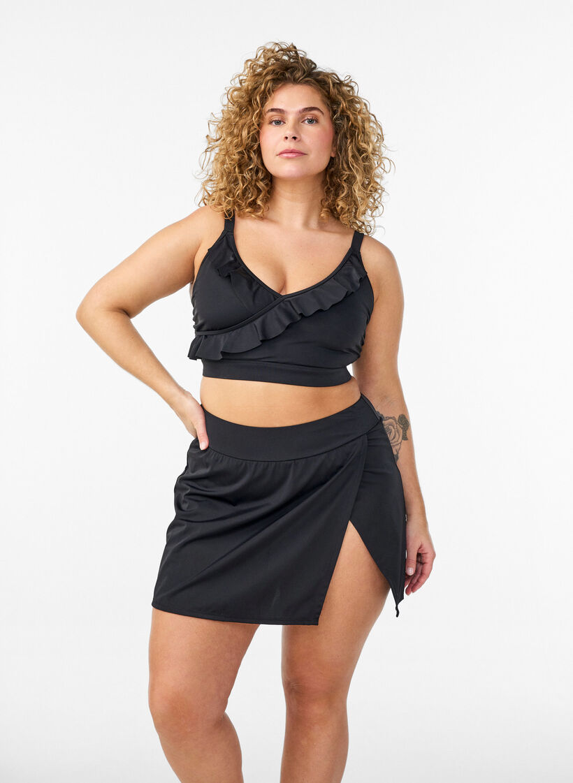 Maillot de bain de sport avec ganse contrastante et bretelles crois&eacute;es, Noir, Model image number 1