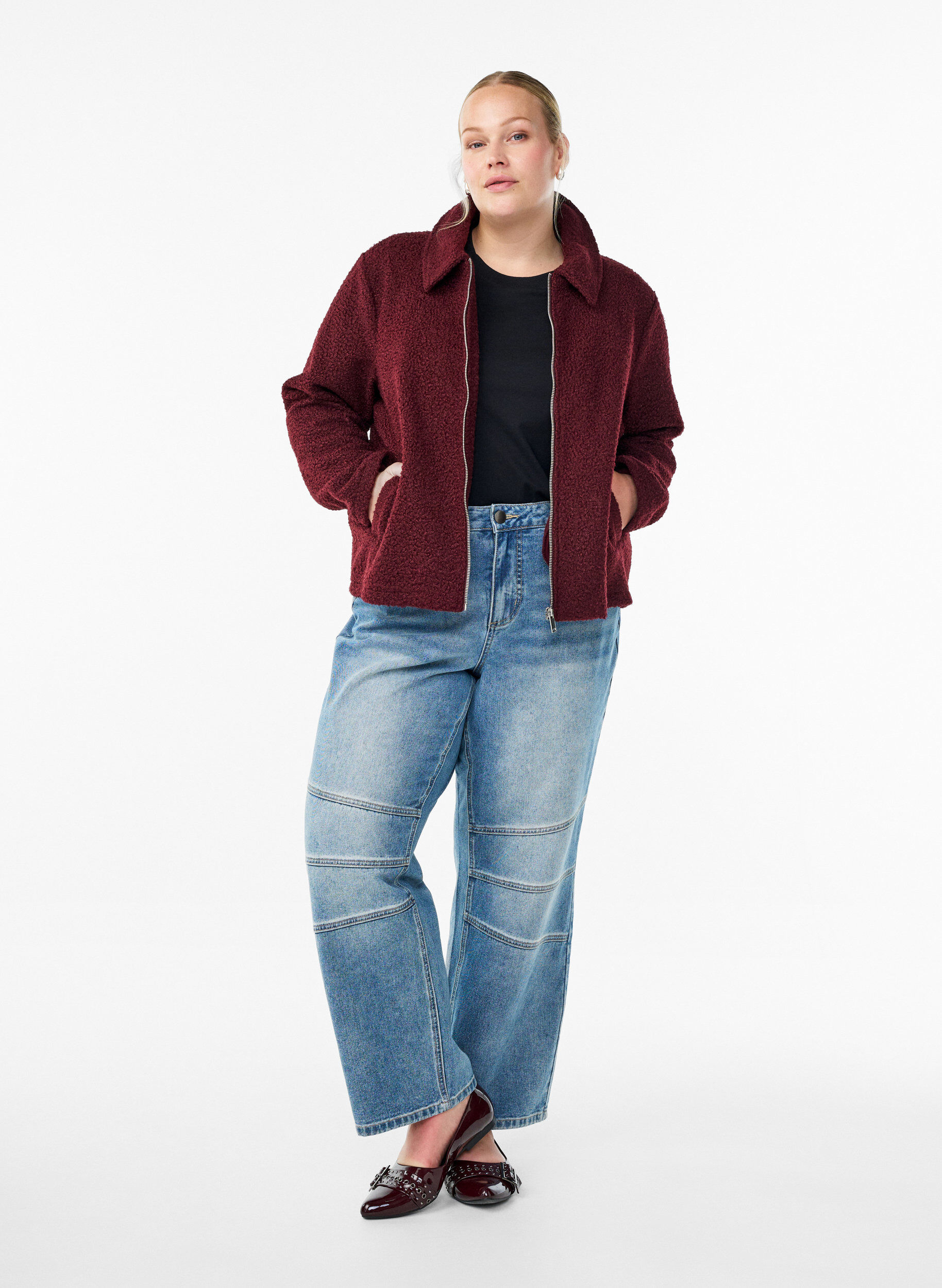 Zizzi Veste courte zipp&eacute;e, Bordeaux fonc&eacute;, Model image number 1