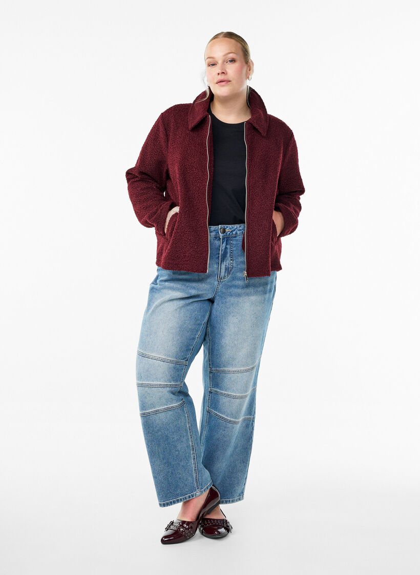Veste courte zippée, Bordeaux foncé, Model image number 1