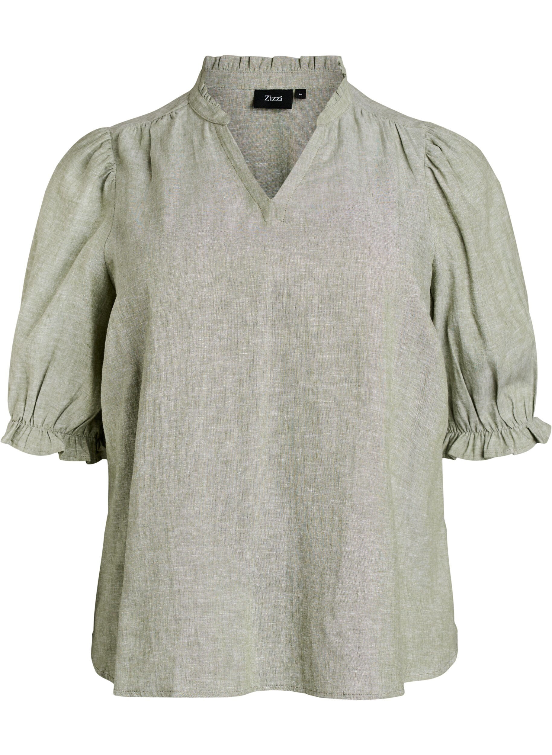 Zizzi Blouse en lin et viscose avec manches 1/2, Vert, Packshot image number 0