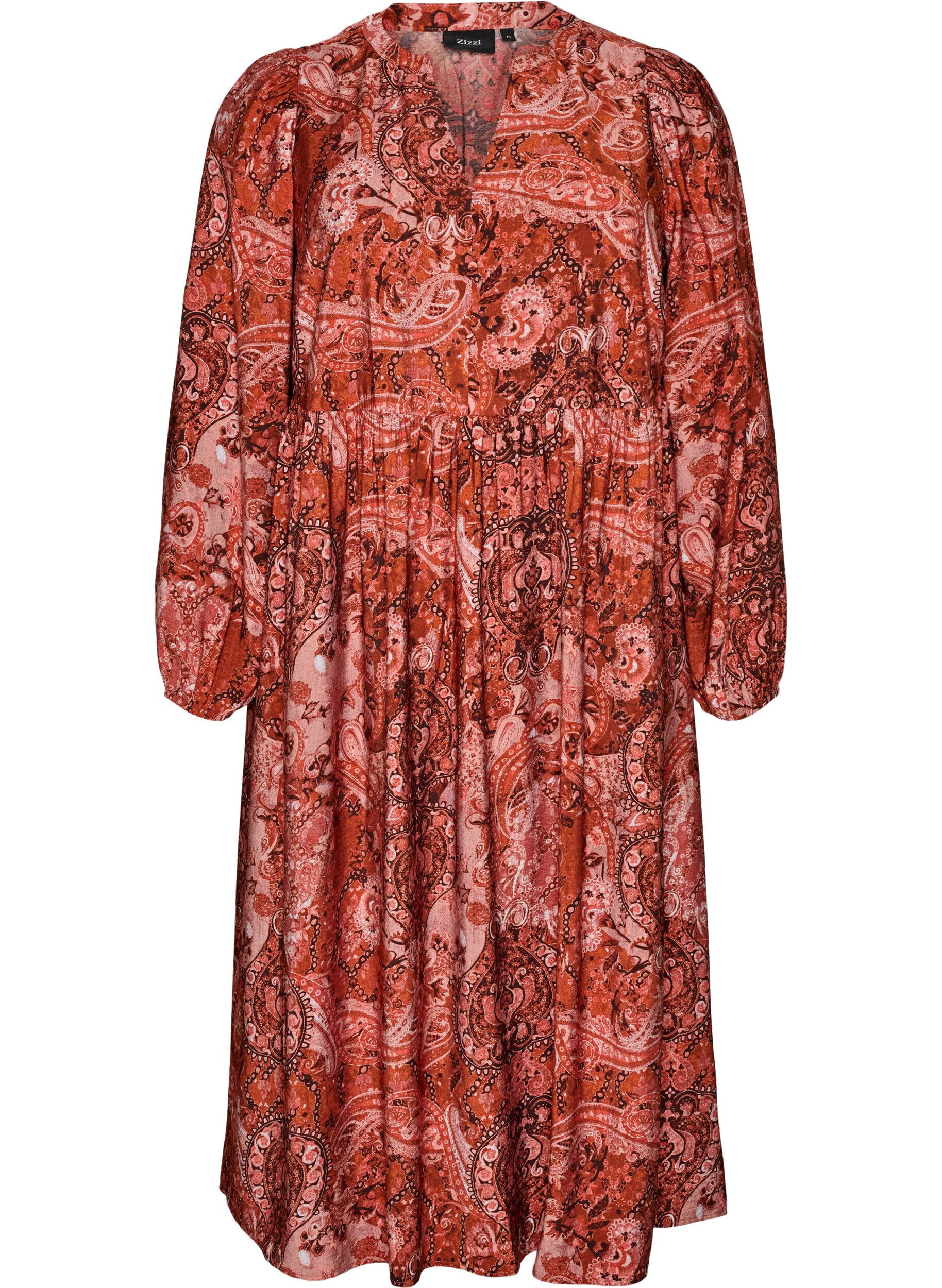 ZizziRobe midi en viscose avec imprim&eacute; cachemire, Orange, Packshot image number 0