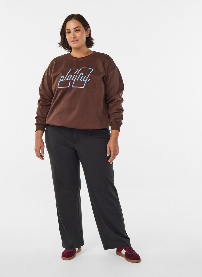 Sweat-shirt avec texte brodé, Marron, Model image number 1