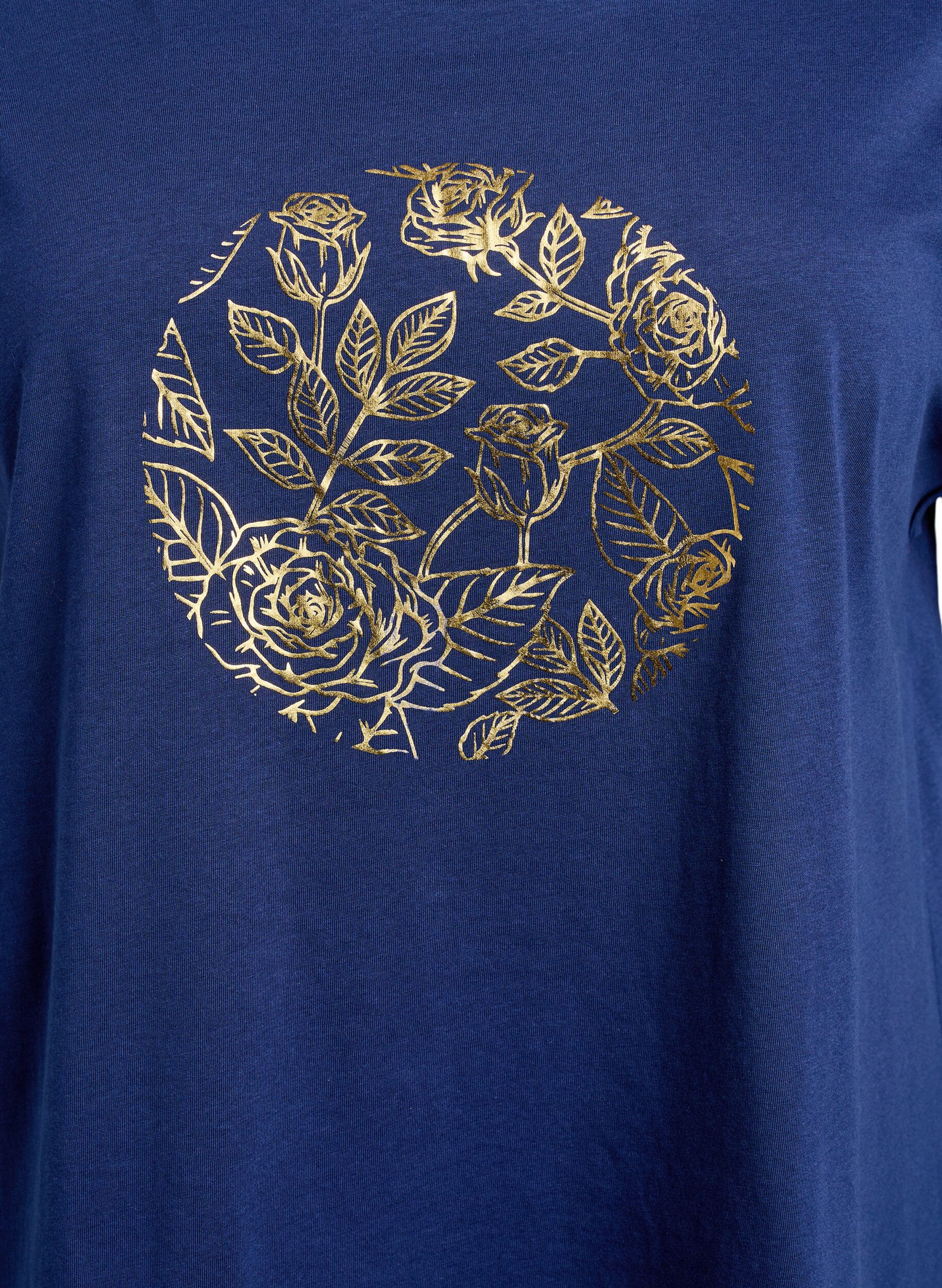 Zizzi T-shirt &agrave; imprim&eacute; l&eacute;opard et texte, Naval A. Gold Rose, Packshot image number 2