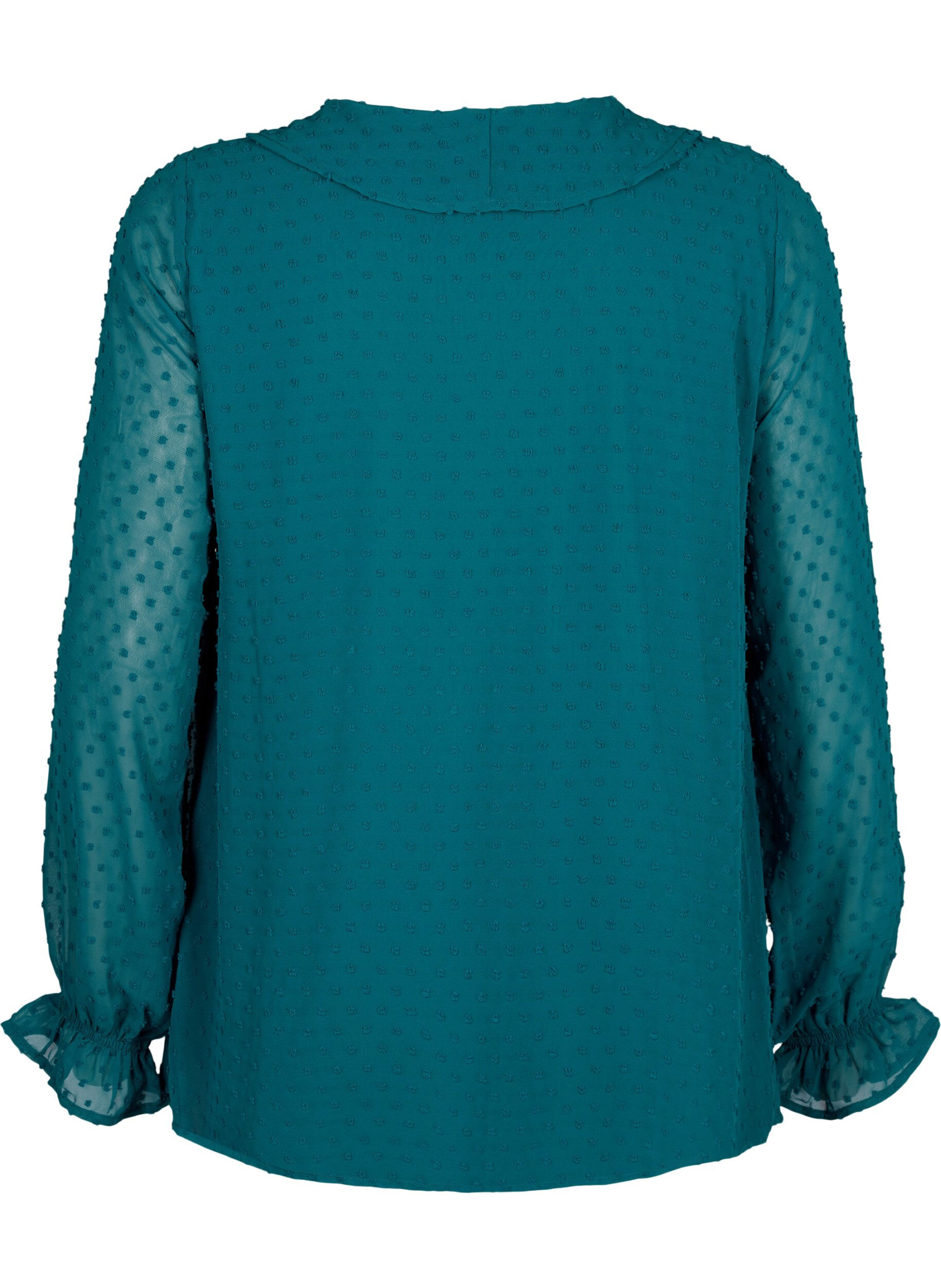 Zizzi Blouse avec volants et texture en pointill&eacute;s, Shaded Spruce, Packshot image number 1