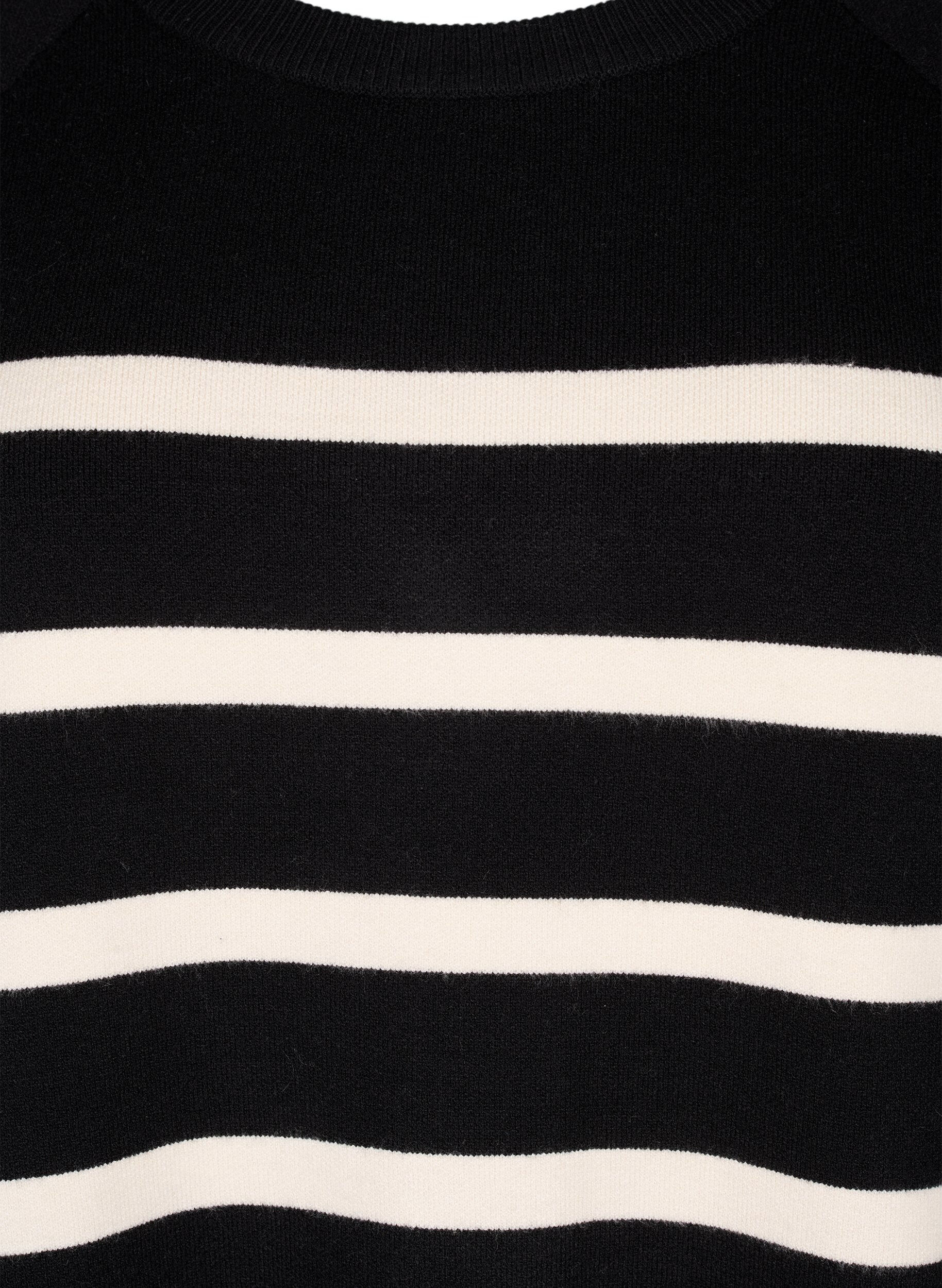 Zizzi Chemisier ray&eacute; en tricot &agrave; manches 3/4, Black Birch Stripes, Packshot image number 2