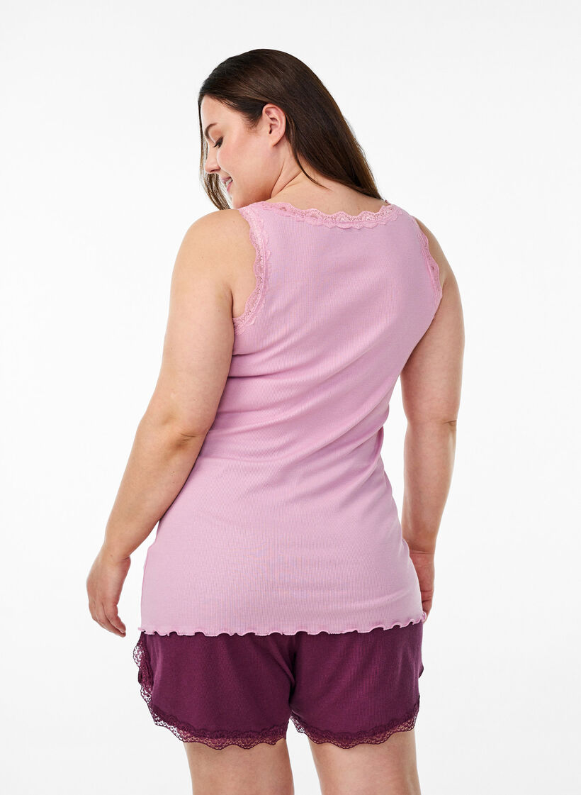 Top avec finitions en dentelle, Rose, Model image number 2