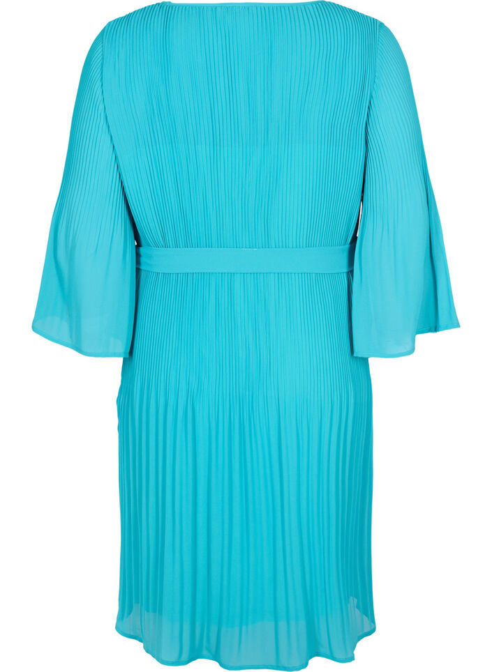 Robe plissée à manches 3/4, Turquoise, Packshot image number 1