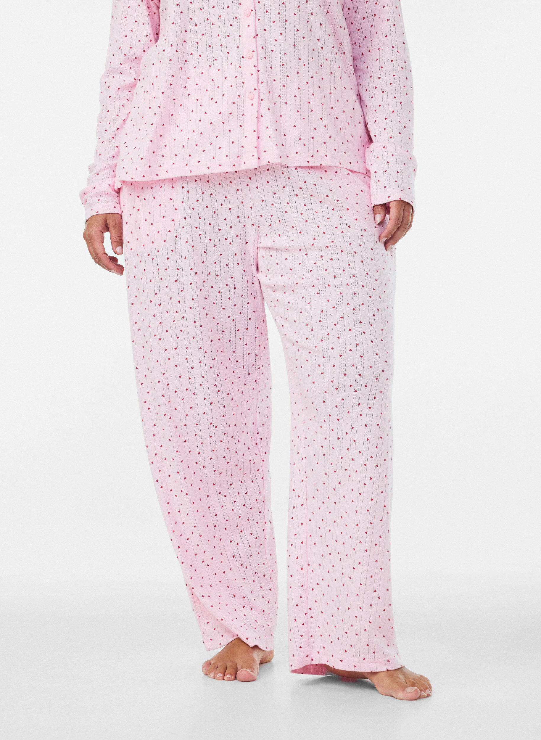 ZizziPantalon de pyjama en coton biologique avec broderie ajour&eacute;e, Rose, Model image number 3