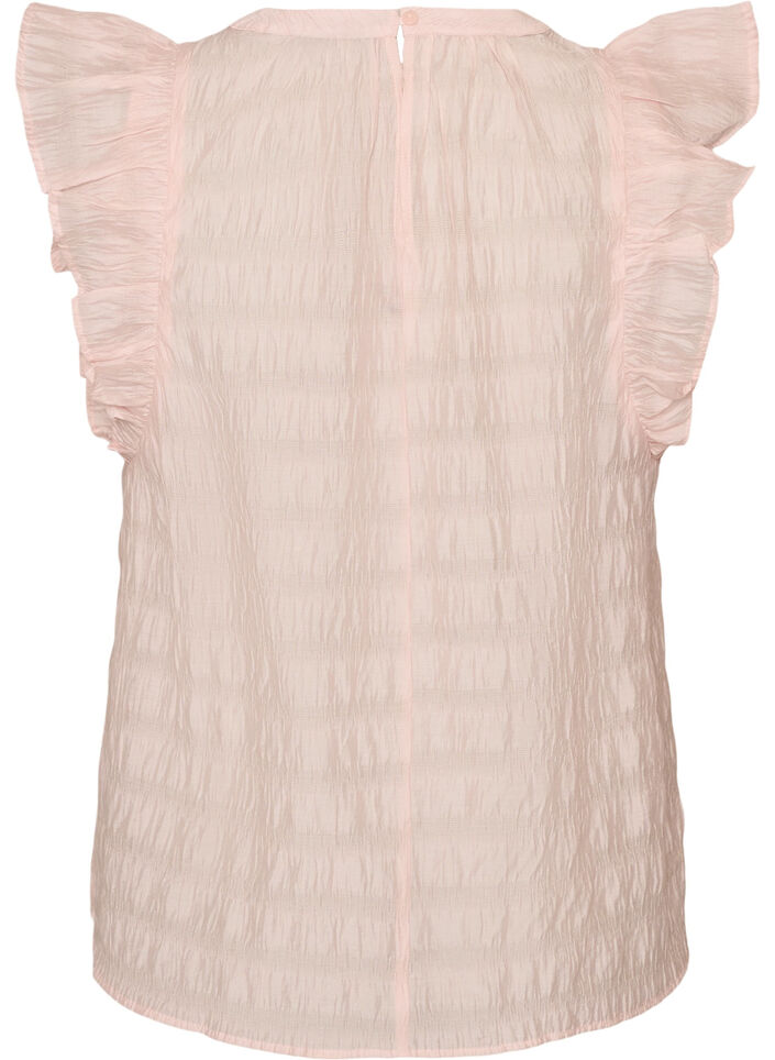 Blouse sans manches textur&eacute;e avec volants, Rose, Packshot image number 1